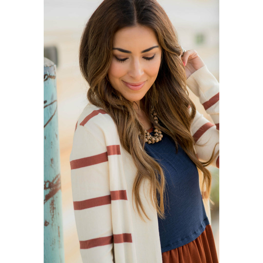 Striped Butter Soft Tunic Cardigan -Cream - Betsey's Boutique Shop