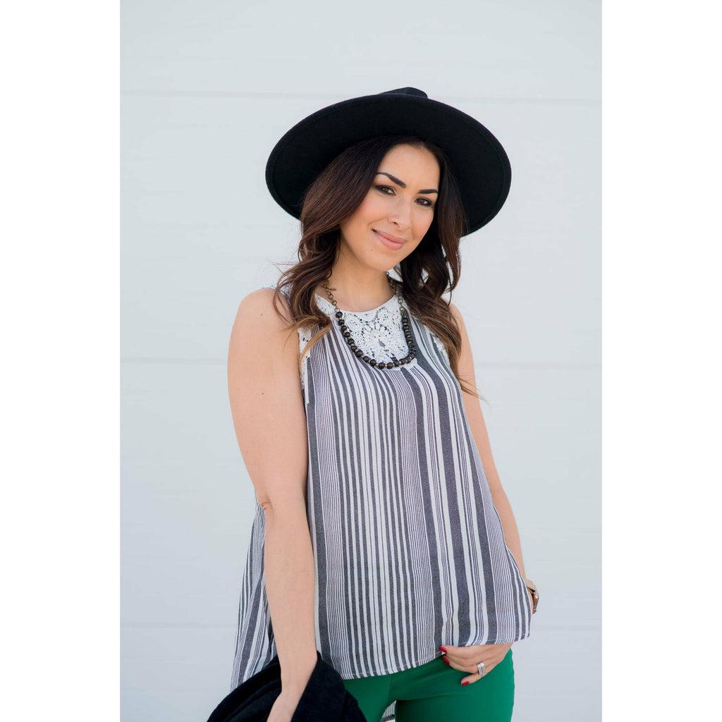 Striped Lace Top Tank - Betsey's Boutique Shop