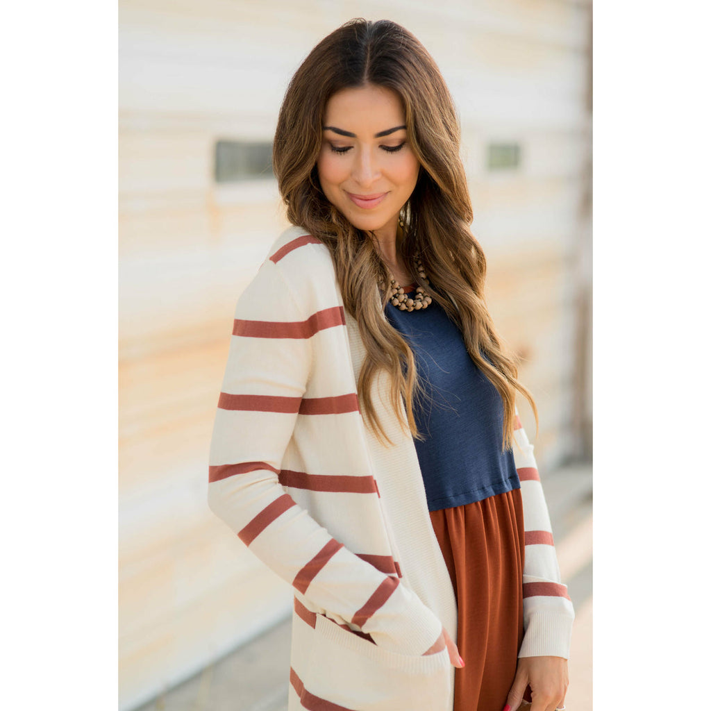 Striped Butter Soft Tunic Cardigan -Cream - Betsey's Boutique Shop