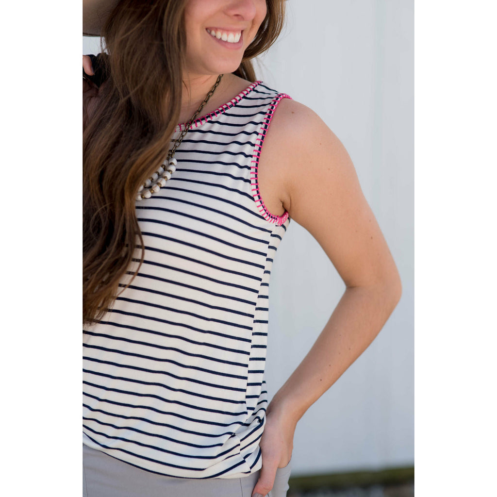 Pink Accented Striped Tank - Betsey's Boutique Shop