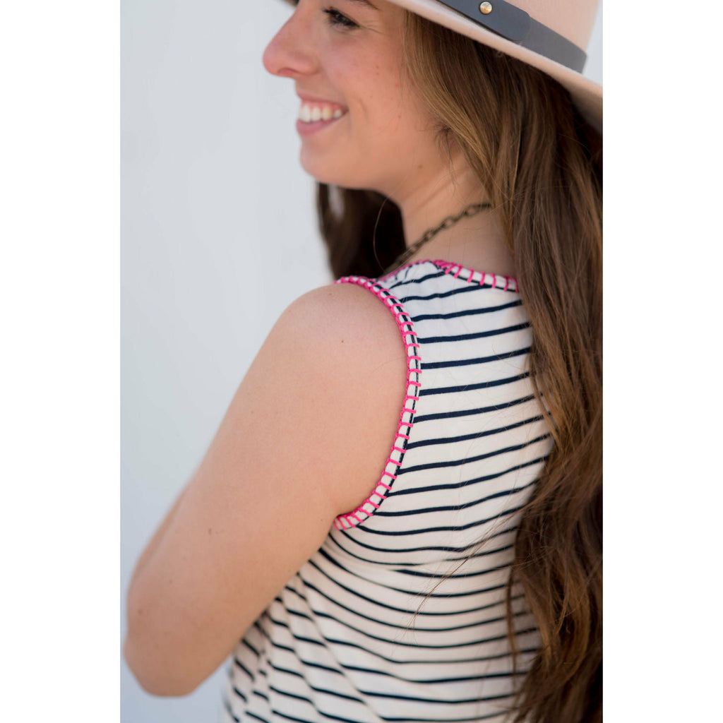 Pink Accented Striped Tank - Betsey's Boutique Shop