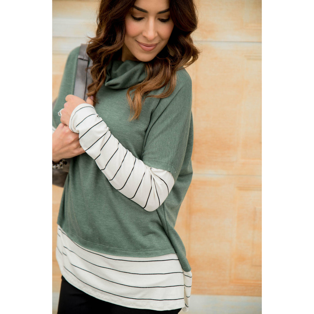 Hint of Stripes Cowl Neck - Betsey's Boutique Shop