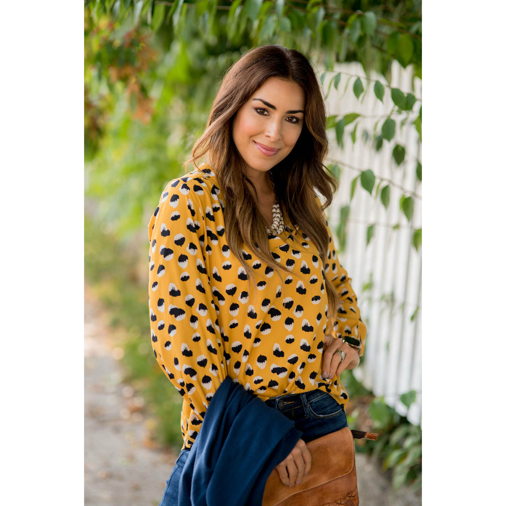 Mustard/Navy Dot Blouse - Betsey's Boutique Shop