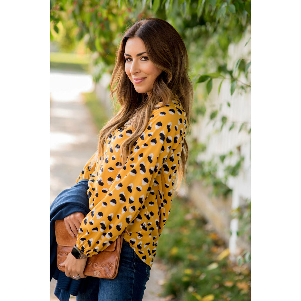 Mustard/Navy Dot Blouse - Betsey's Boutique Shop