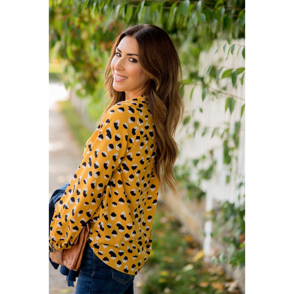 Mustard/Navy Dot Blouse - Betsey's Boutique Shop