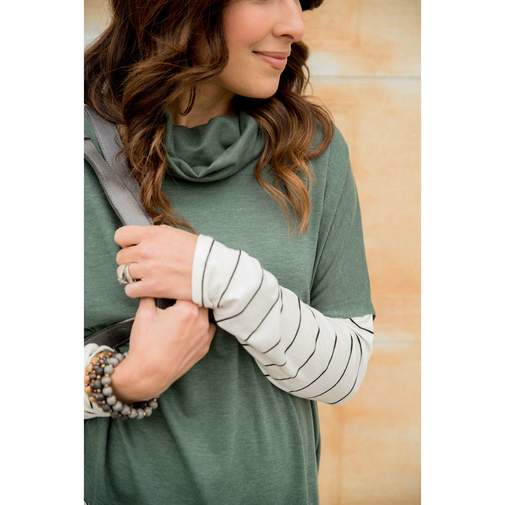 Hint of Stripes Cowl Neck - Betsey's Boutique Shop