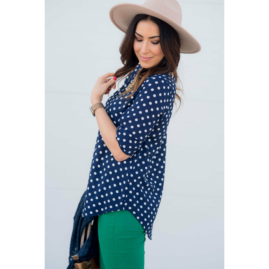 Polka Dot 3/4 Sleeve Blouse - Betsey's Boutique Shop