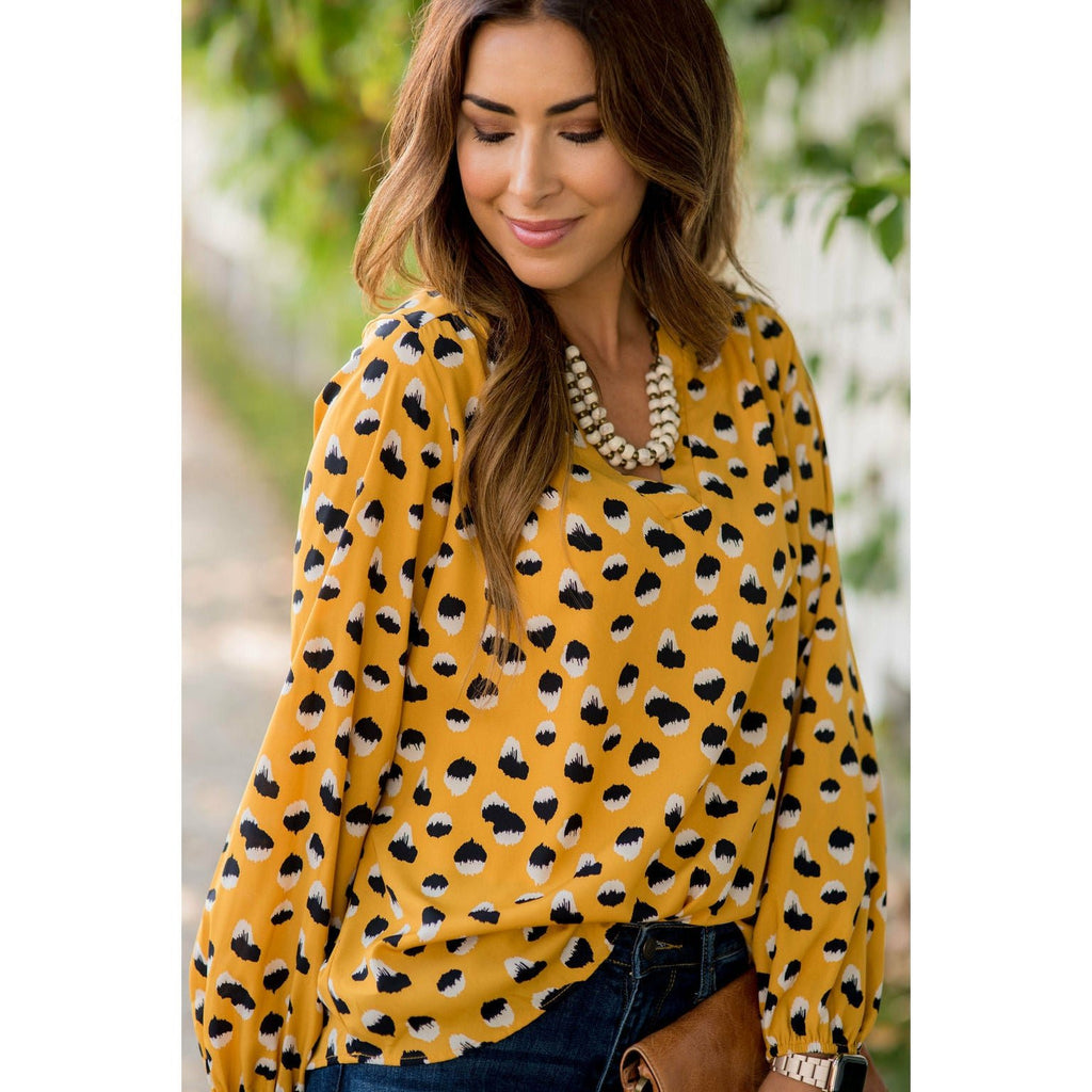 Mustard/Navy Dot Blouse - Betsey's Boutique Shop