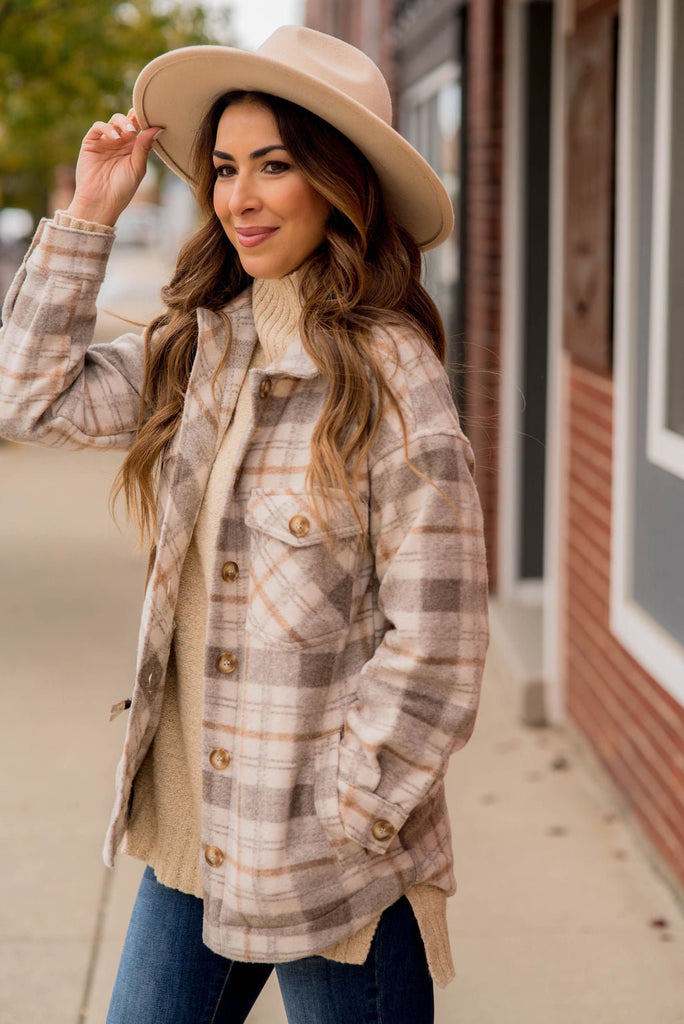 Fashionably Late Plaid Shacket - Betsey's Boutique Shop