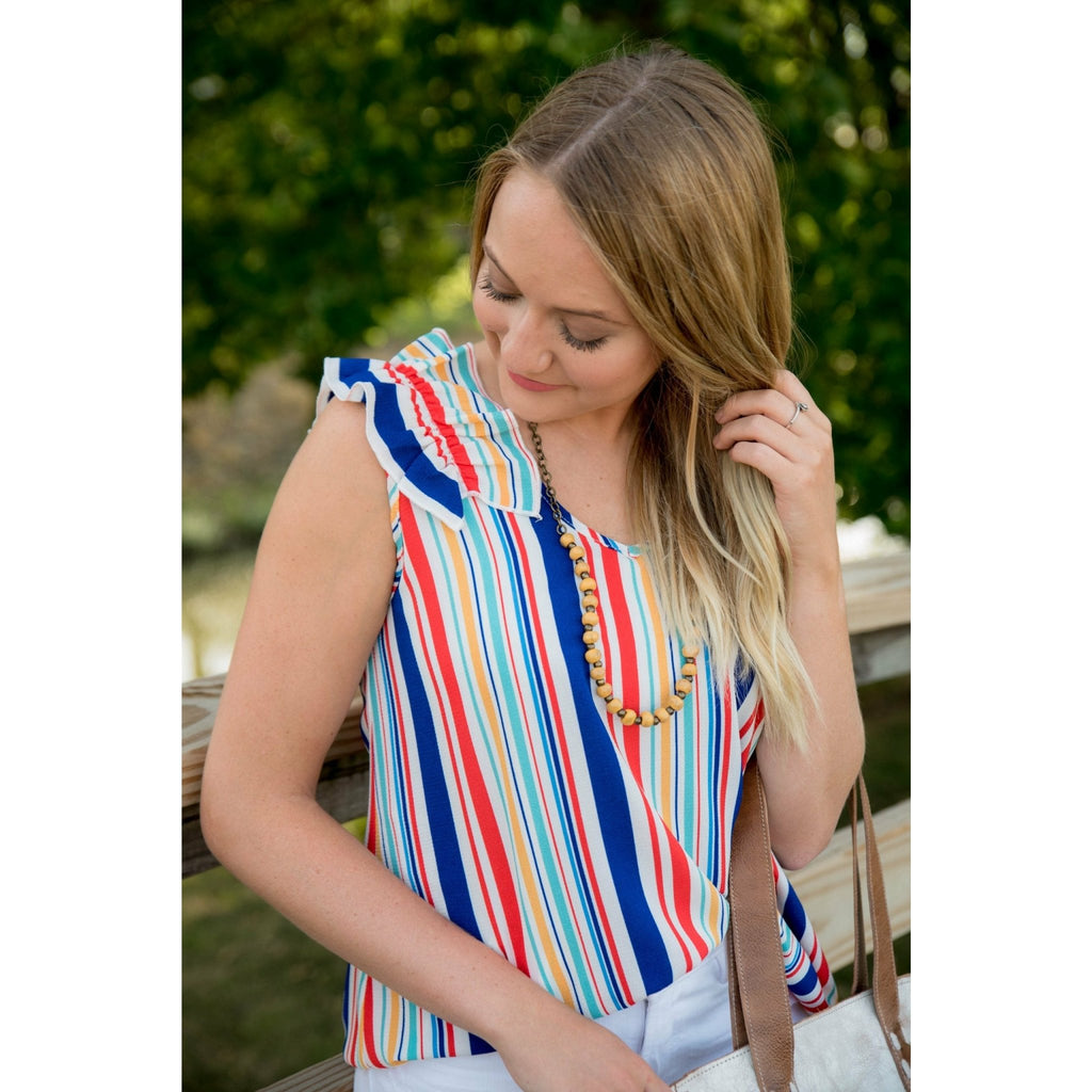 Multi Striped Ruffle Flutter Blouse - Betsey's Boutique Shop