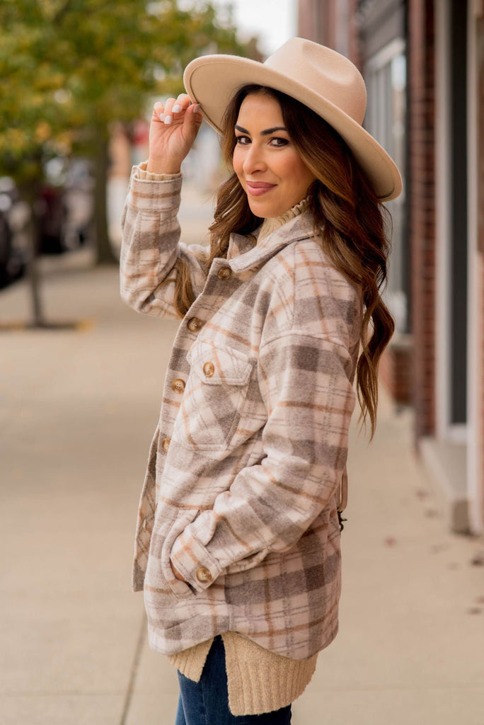 Fashionably Late Plaid Shacket - Betsey's Boutique Shop