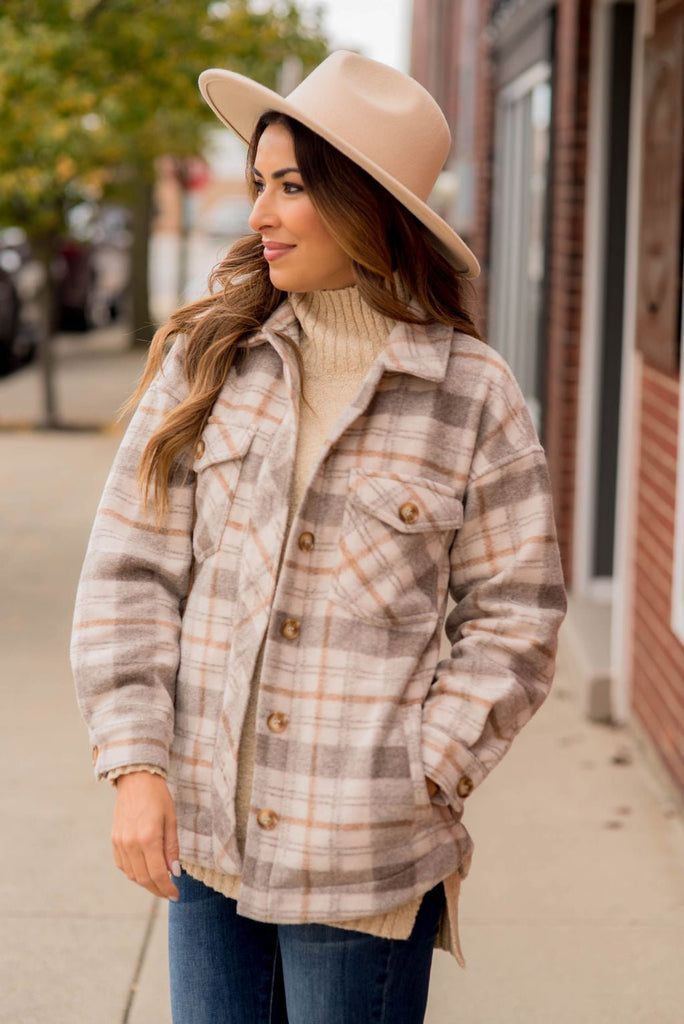 Fashionably Late Plaid Shacket - Betsey's Boutique Shop