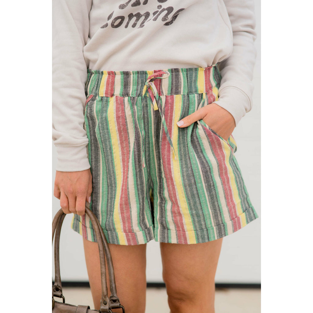 Multi-Color Striped Tie Shorts - Betsey's Boutique Shop