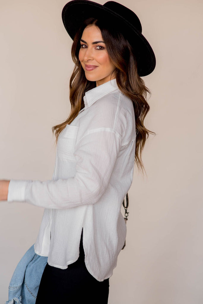 Gauze Button Up Blouse - Betsey's Boutique Shop -