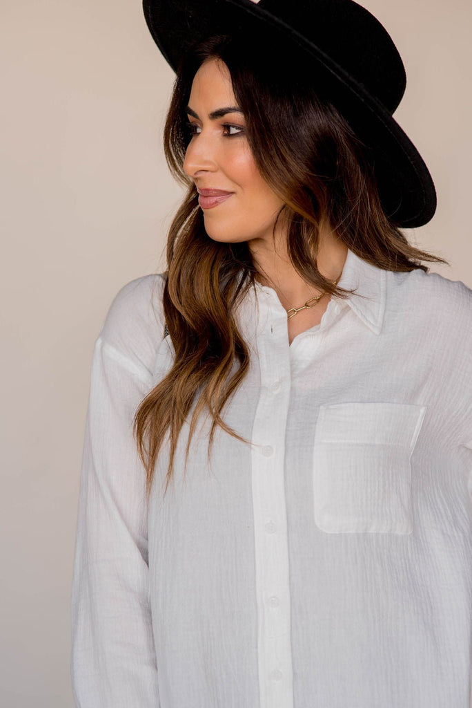 Gauze Button Up Blouse - Betsey's Boutique Shop -