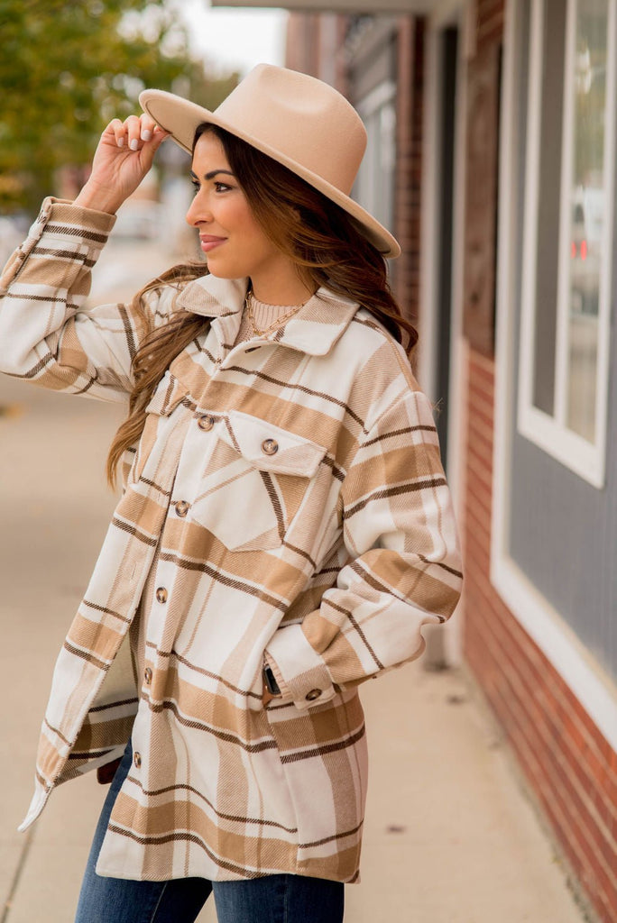 Large Button Plaid Print Pocket Shacket - Betsey's Boutique Shop