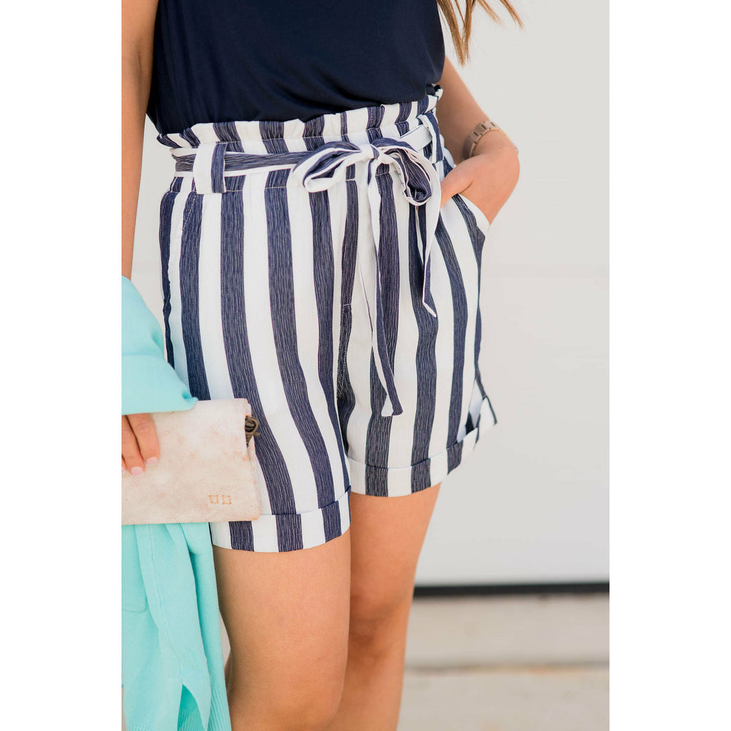 Belted Striped Pocket Shorts - Betsey's Boutique Shop