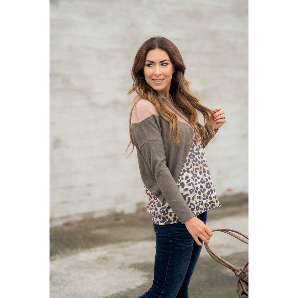 Leopard Triangle Blocked Hoodie - Betsey's Boutique Shop