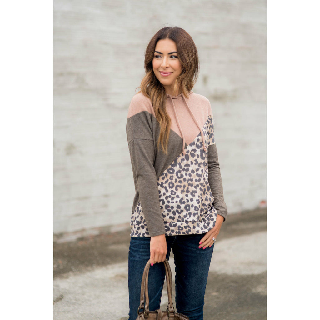 Leopard Triangle Blocked Hoodie - Betsey's Boutique Shop