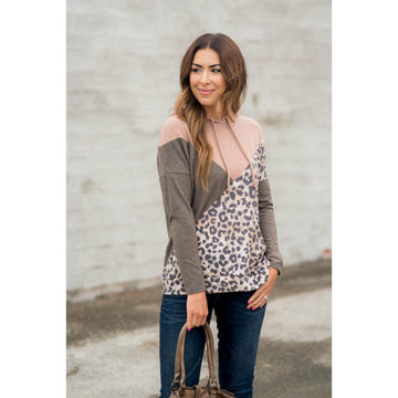 Leopard Triangle Blocked Hoodie - Betsey's Boutique Shop