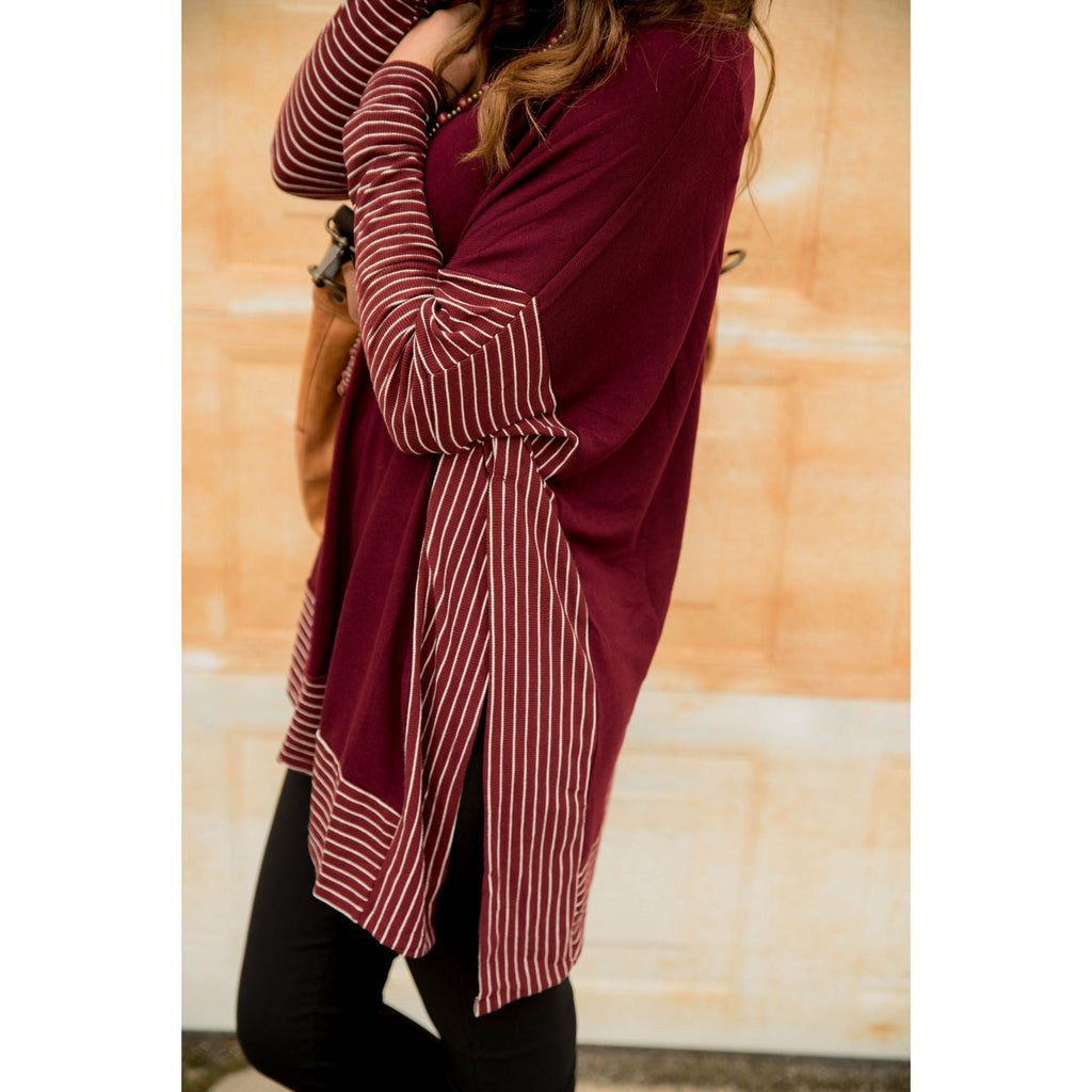 Hint of Stripes Faux Poncho - Betsey's Boutique Shop