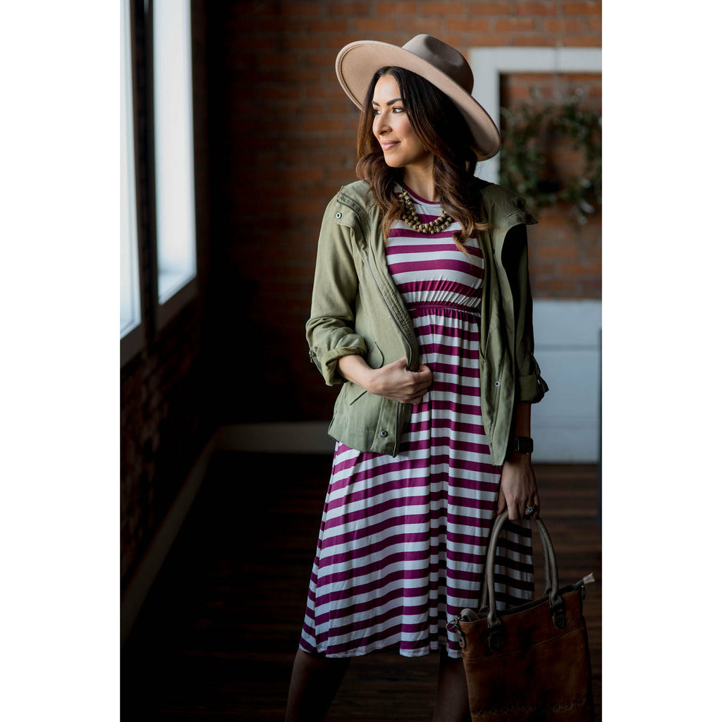 Magenta Striped Midi Dress - Betsey's Boutique Shop