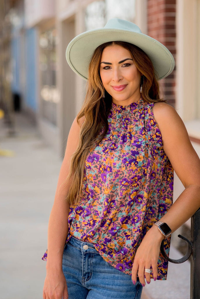 Floral Fun Ruffle Trim Tank - Betsey's Boutique Shop