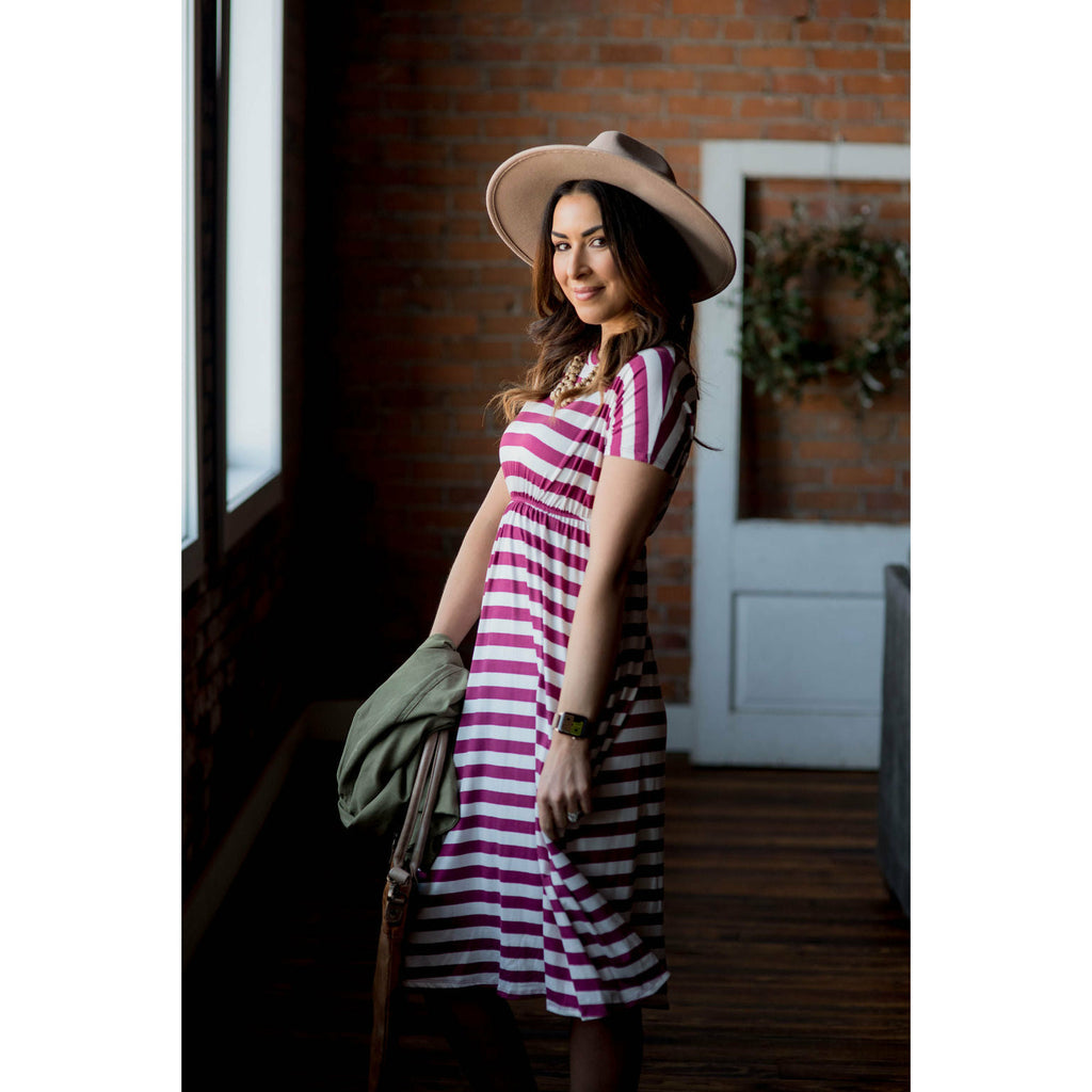 Magenta Striped Midi Dress - Betsey's Boutique Shop