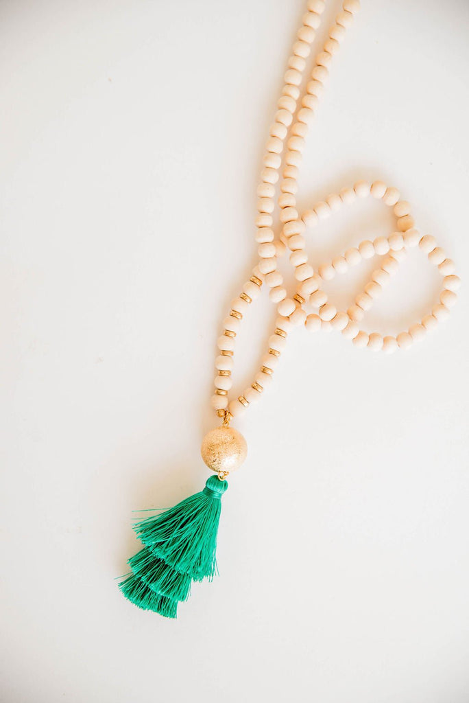 Tassel Accent Beaded Necklace - Betsey's Boutique Shop -