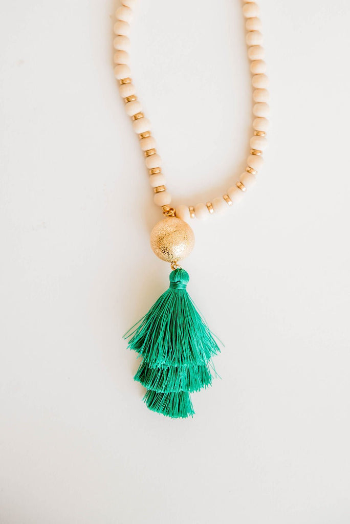 Tassel Accent Beaded Necklace - Betsey's Boutique Shop -