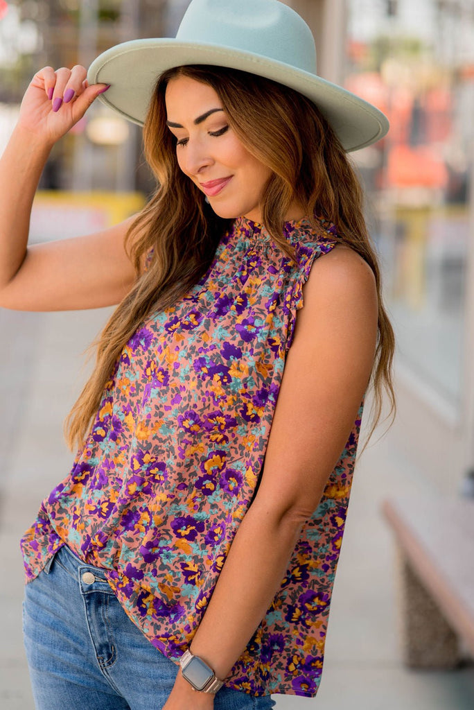 Floral Fun Ruffle Trim Tank - Betsey's Boutique Shop