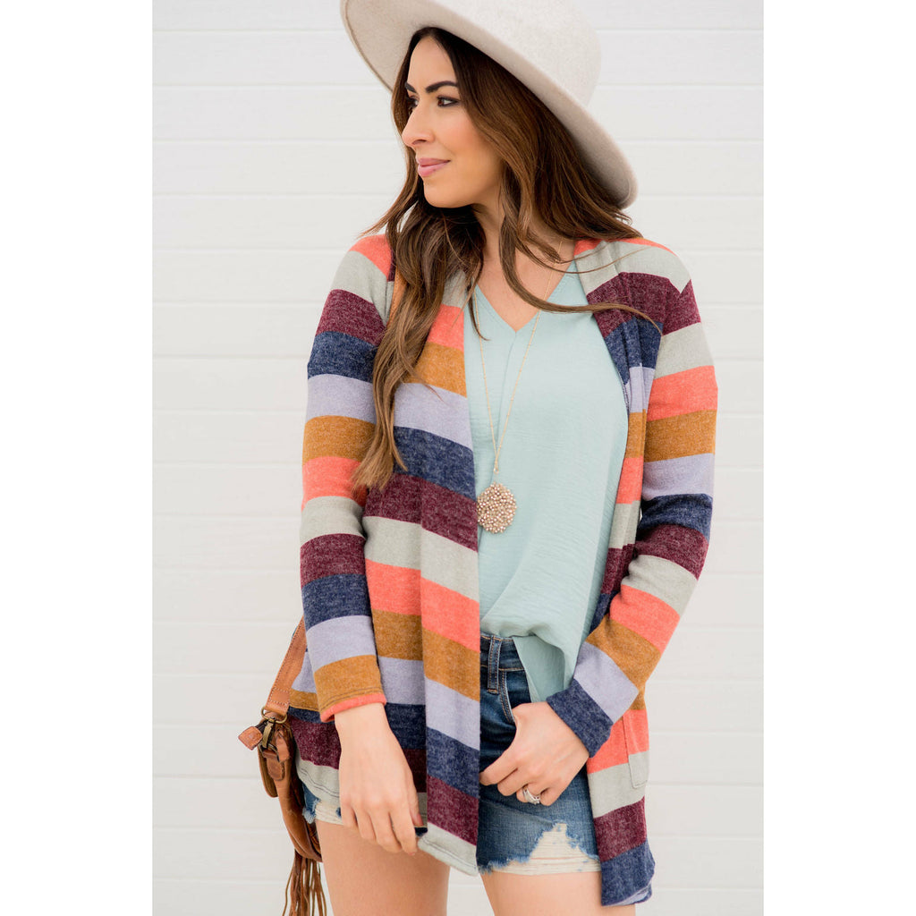 Lightweight Color Blocked Cardigan - Betsey's Boutique Shop