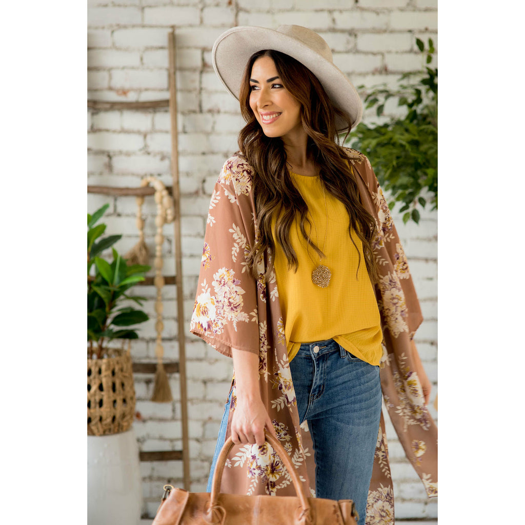 Taupe Floral Kimono - Betsey's Boutique Shop