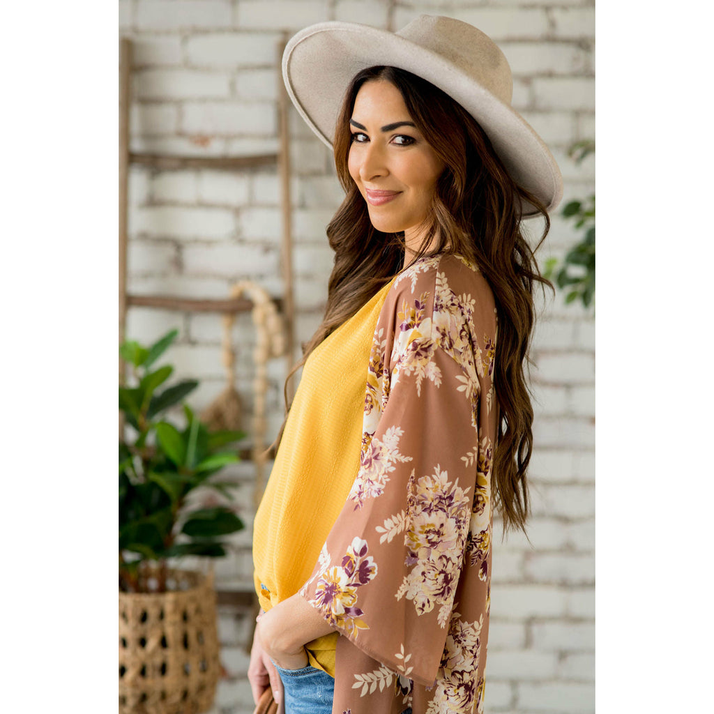 Taupe Floral Kimono - Betsey's Boutique Shop