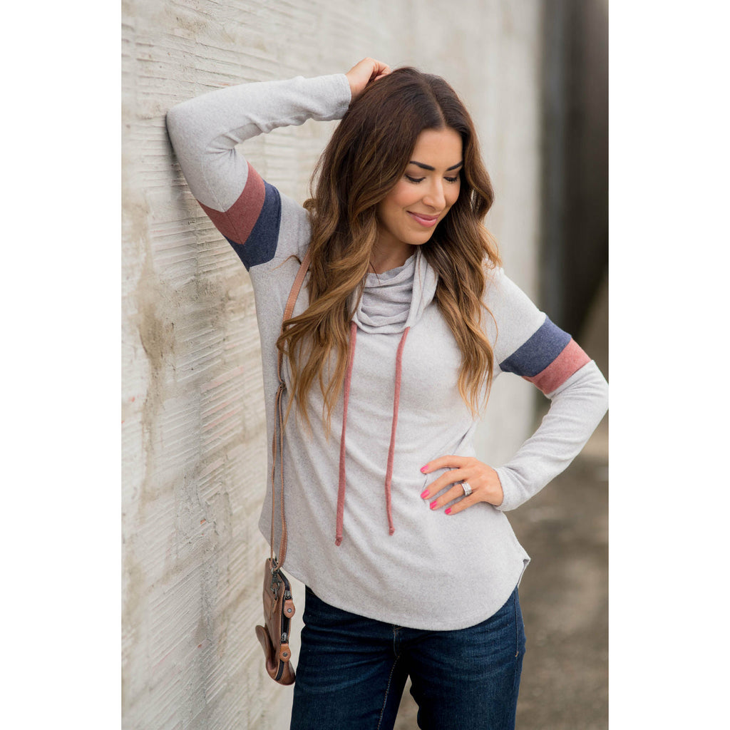 Dual Striped Sleeve Cowl Neck - Betsey's Boutique Shop