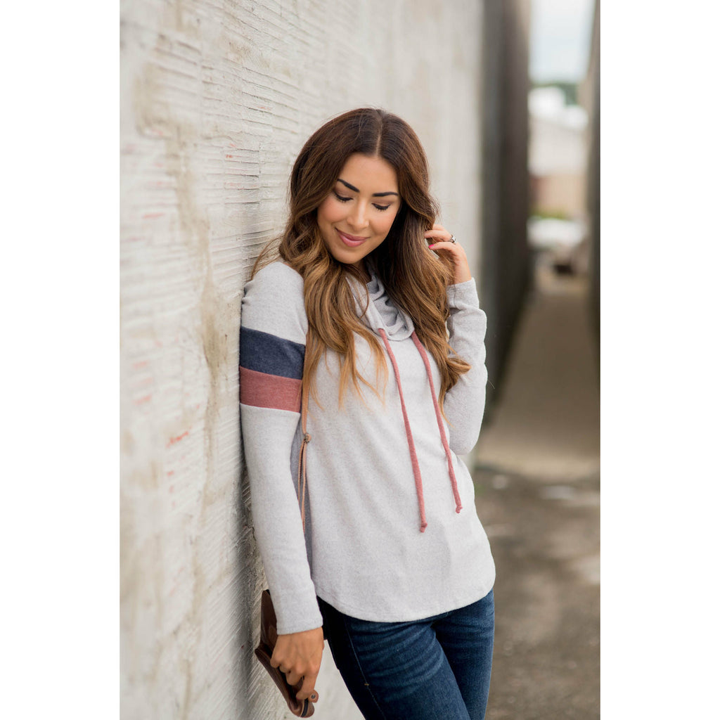 Dual Striped Sleeve Cowl Neck - Betsey's Boutique Shop