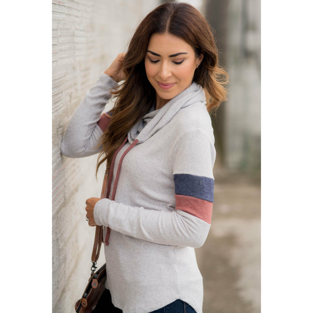 Dual Striped Sleeve Cowl Neck - Betsey's Boutique Shop