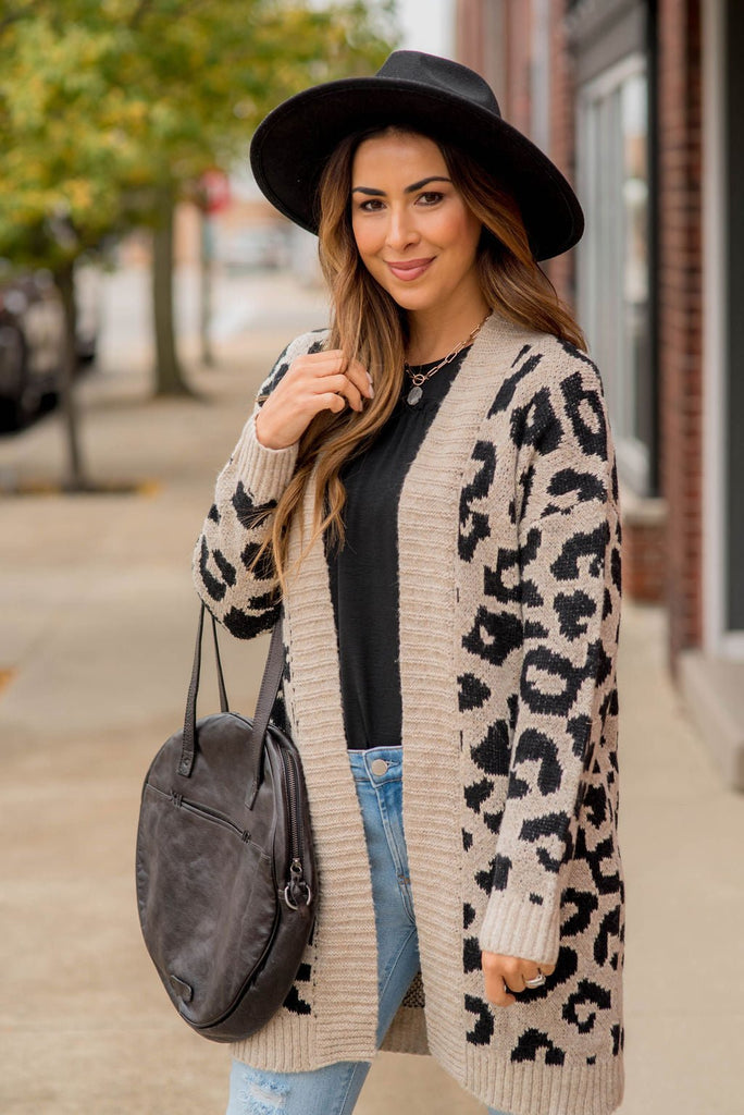 Solid Trimmed Leopard Cardigan - Betsey's Boutique Shop