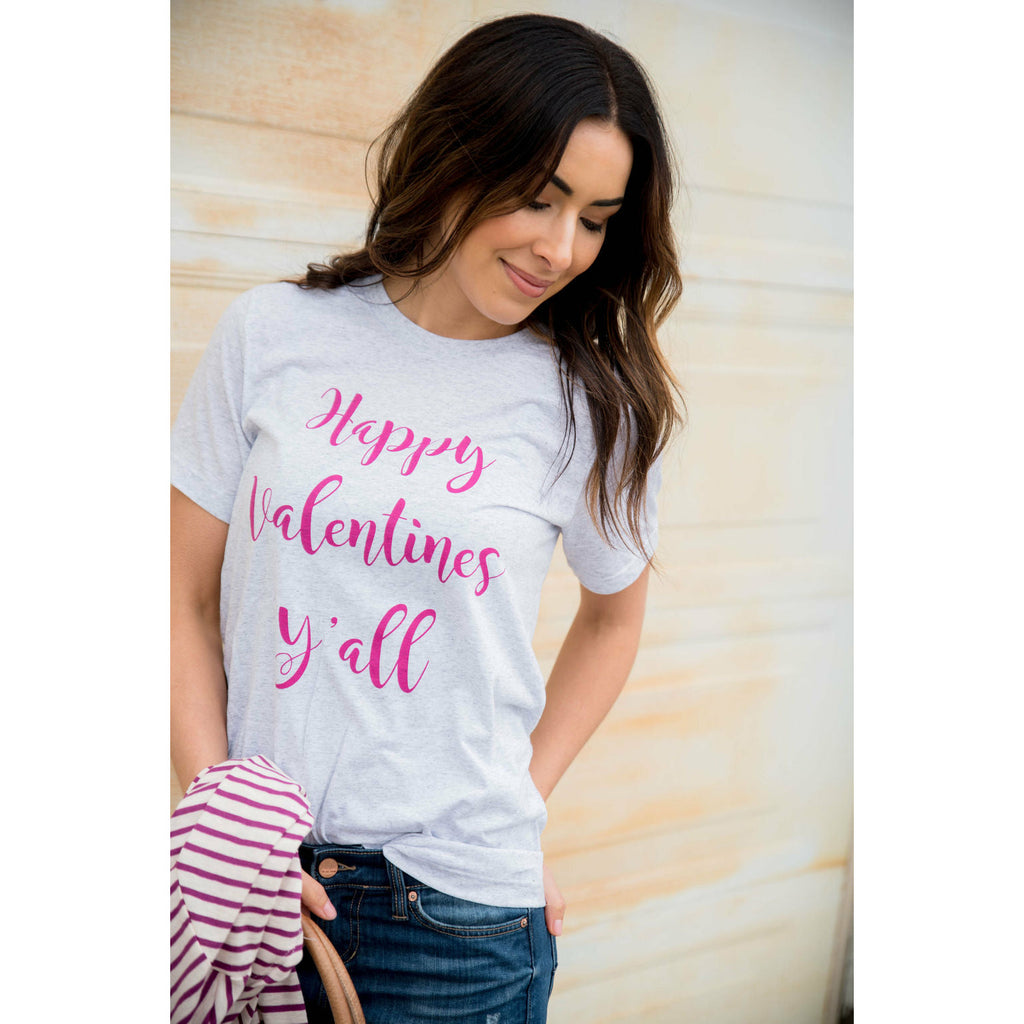 Happy Valentines Y'all Graphic Tee - Betsey's Boutique Shop