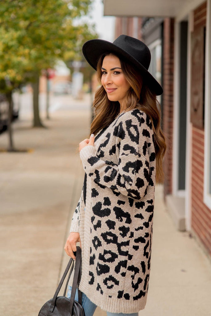 Solid Trimmed Leopard Cardigan - Betsey's Boutique Shop