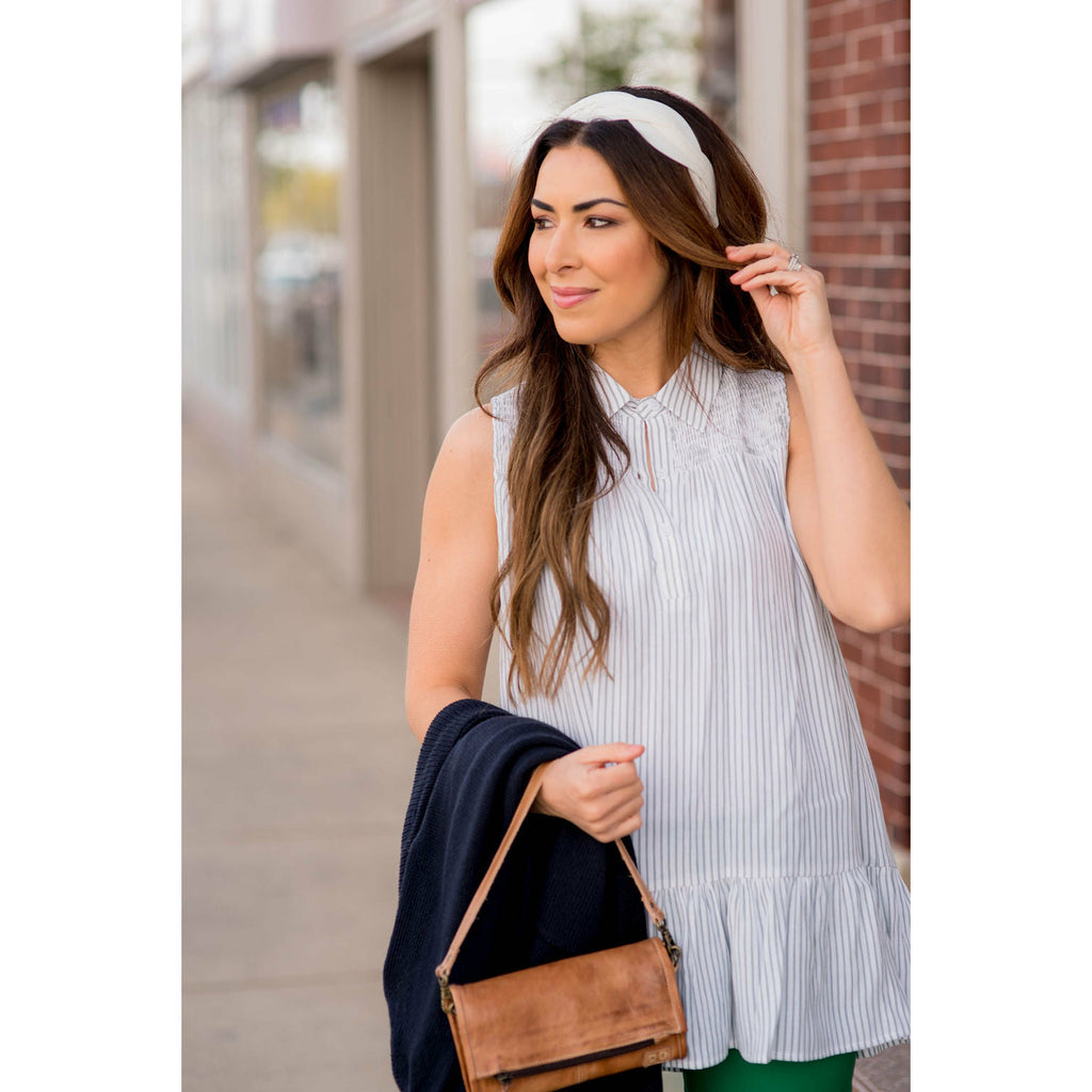 Vertical Striped Ruffle Bottom Tank Blouse - Betsey's Boutique Shop