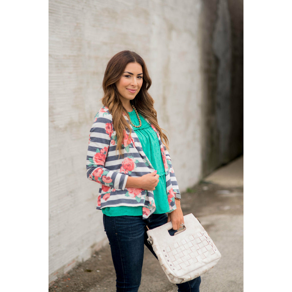 Floral Striped Cardigan - Betsey's Boutique Shop