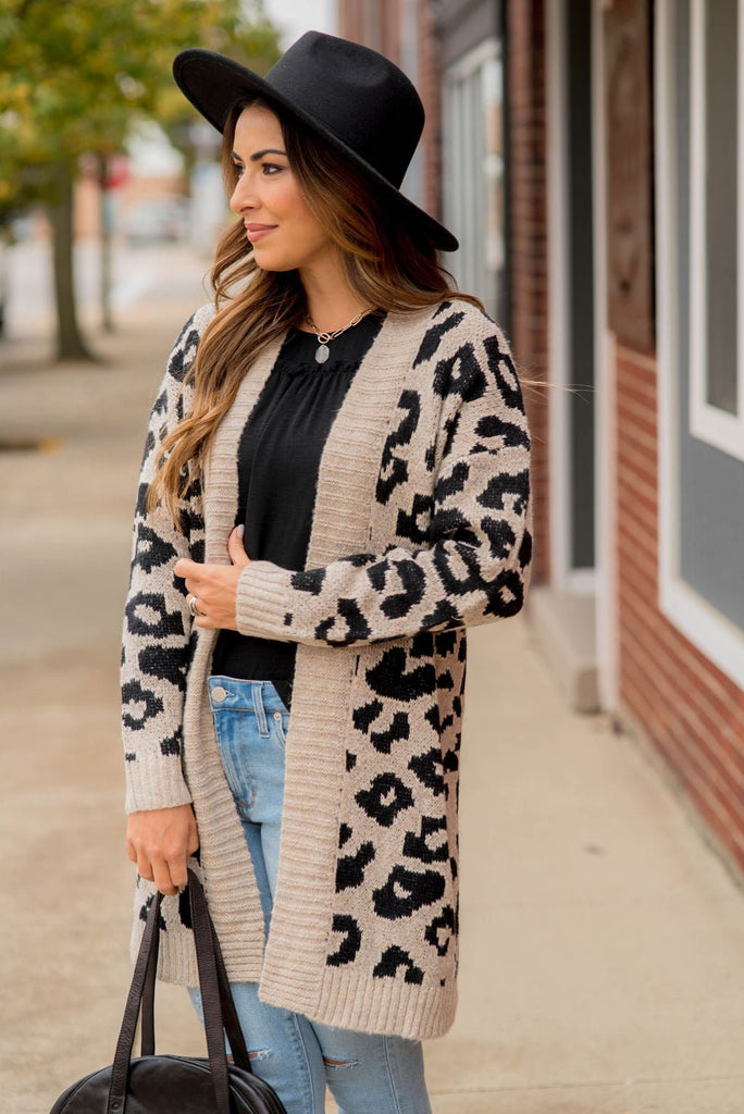 Solid Trimmed Leopard Cardigan - Betsey's Boutique Shop