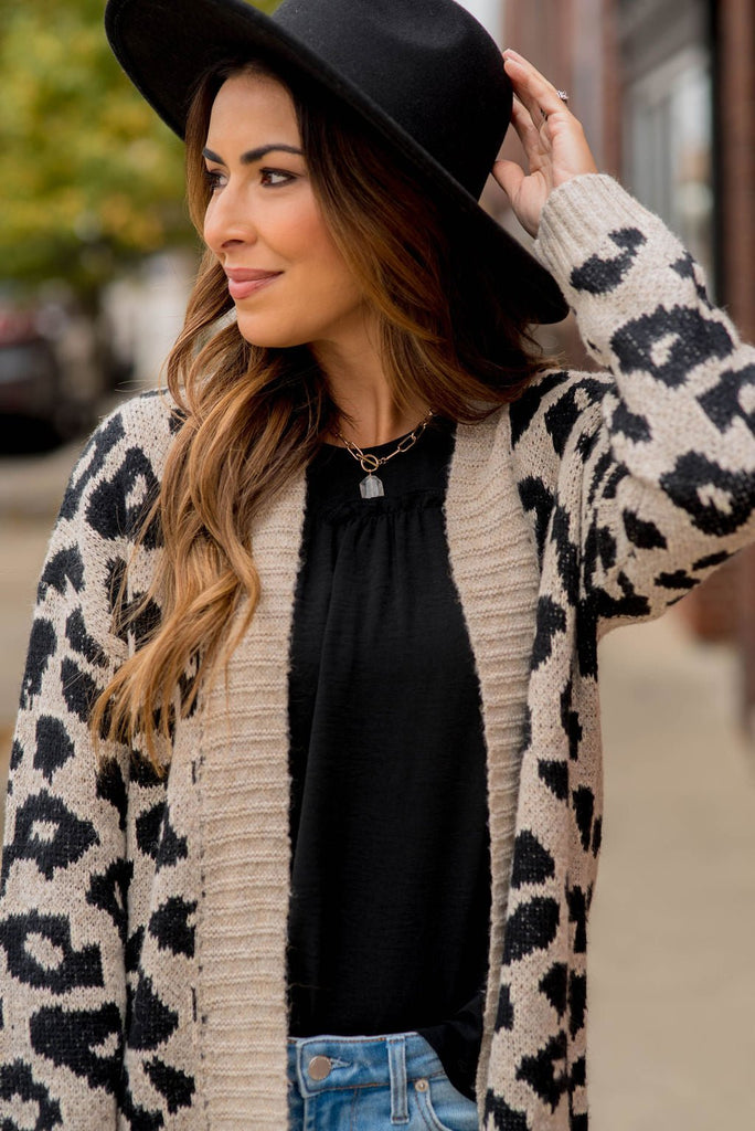 Solid Trimmed Leopard Cardigan - Betsey's Boutique Shop