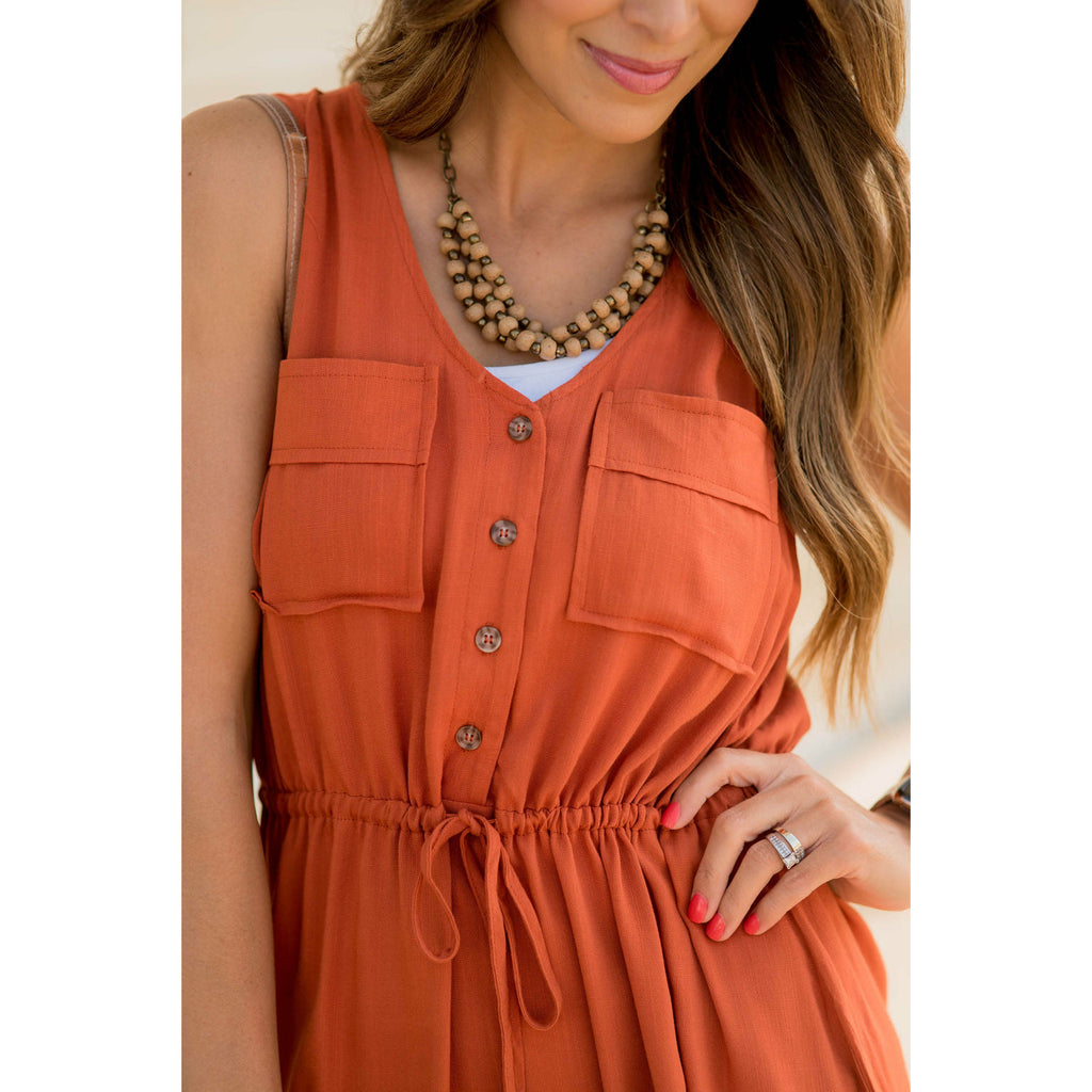 Double Pocket Button Tank Dress - Betsey's Boutique Shop