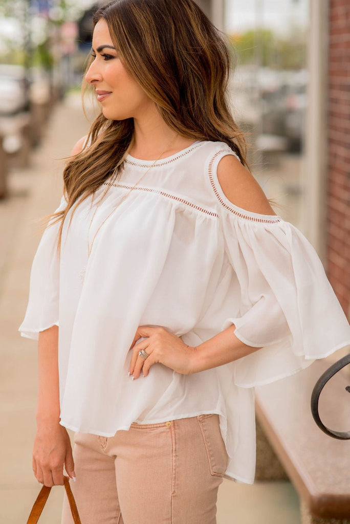 Detailed Cold Shoulder Blouse - Betsey's Boutique Shop -