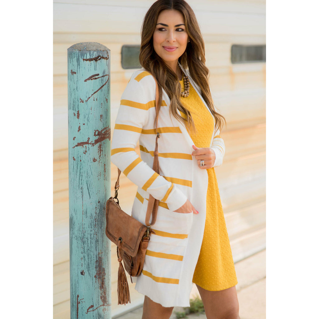 Striped Butter Soft Tunic Cardigan-White - Betsey's Boutique Shop