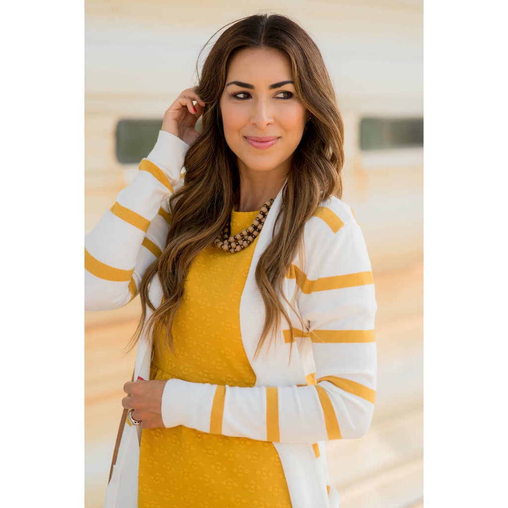 Striped Butter Soft Tunic Cardigan-White - Betsey's Boutique Shop