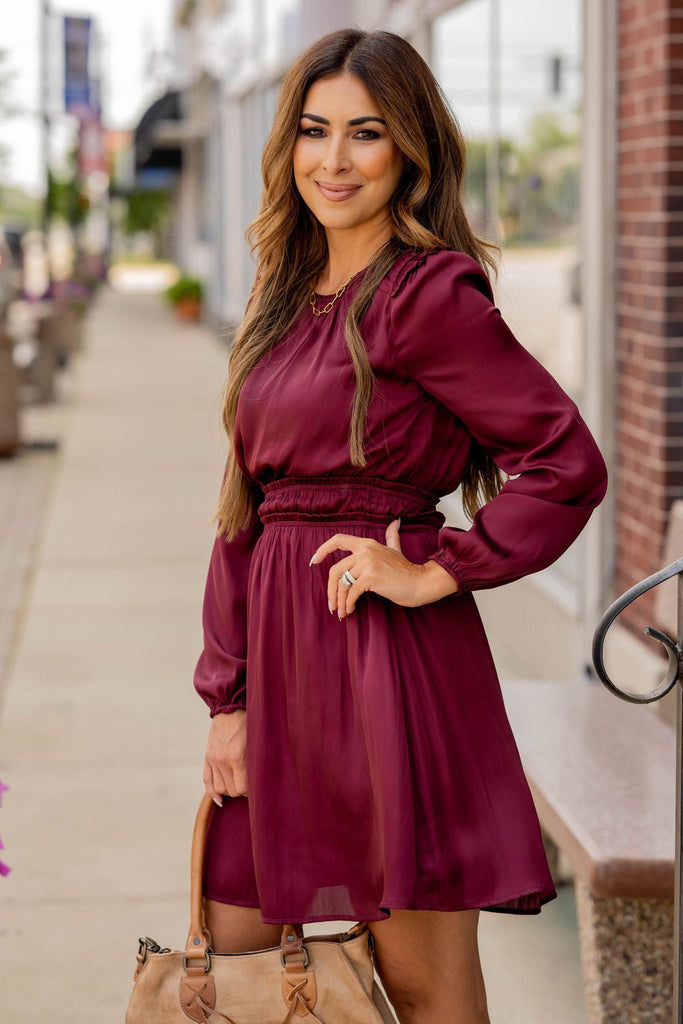 Classic Cinched Long Sleeve Dress - Betsey's Boutique Shop -