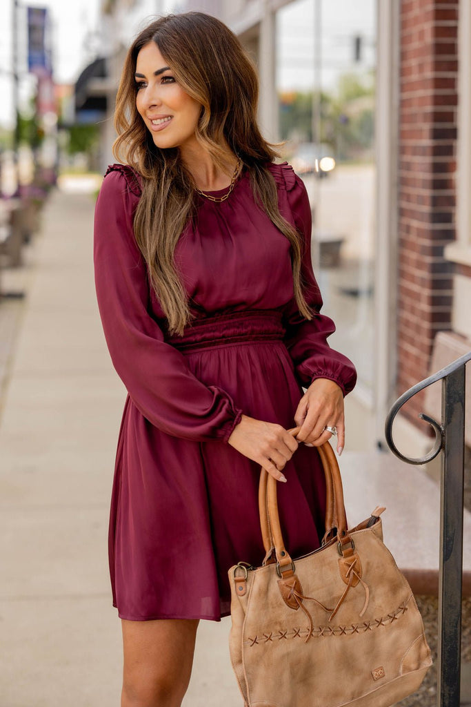 Classic Cinched Long Sleeve Dress - Betsey's Boutique Shop -